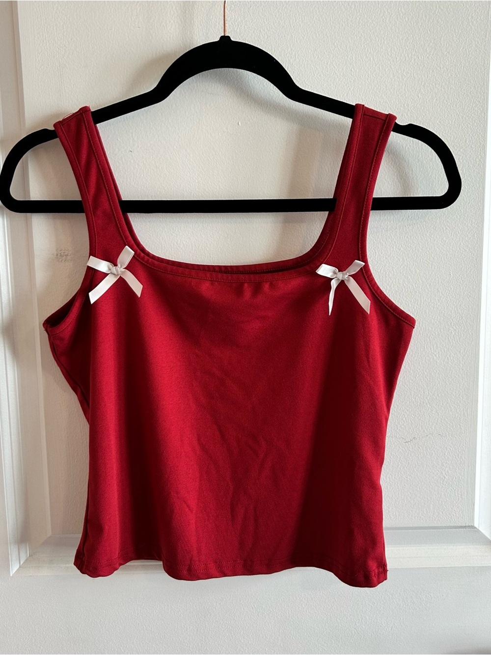 SHEIN Red Cropped Tank Top with Decorative Bows